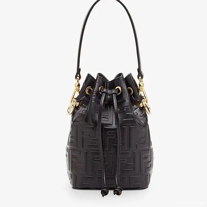 HOT Mon Mini Fendi FF Bag In Bucket Motif Black Tresor Leather Calf 0704
